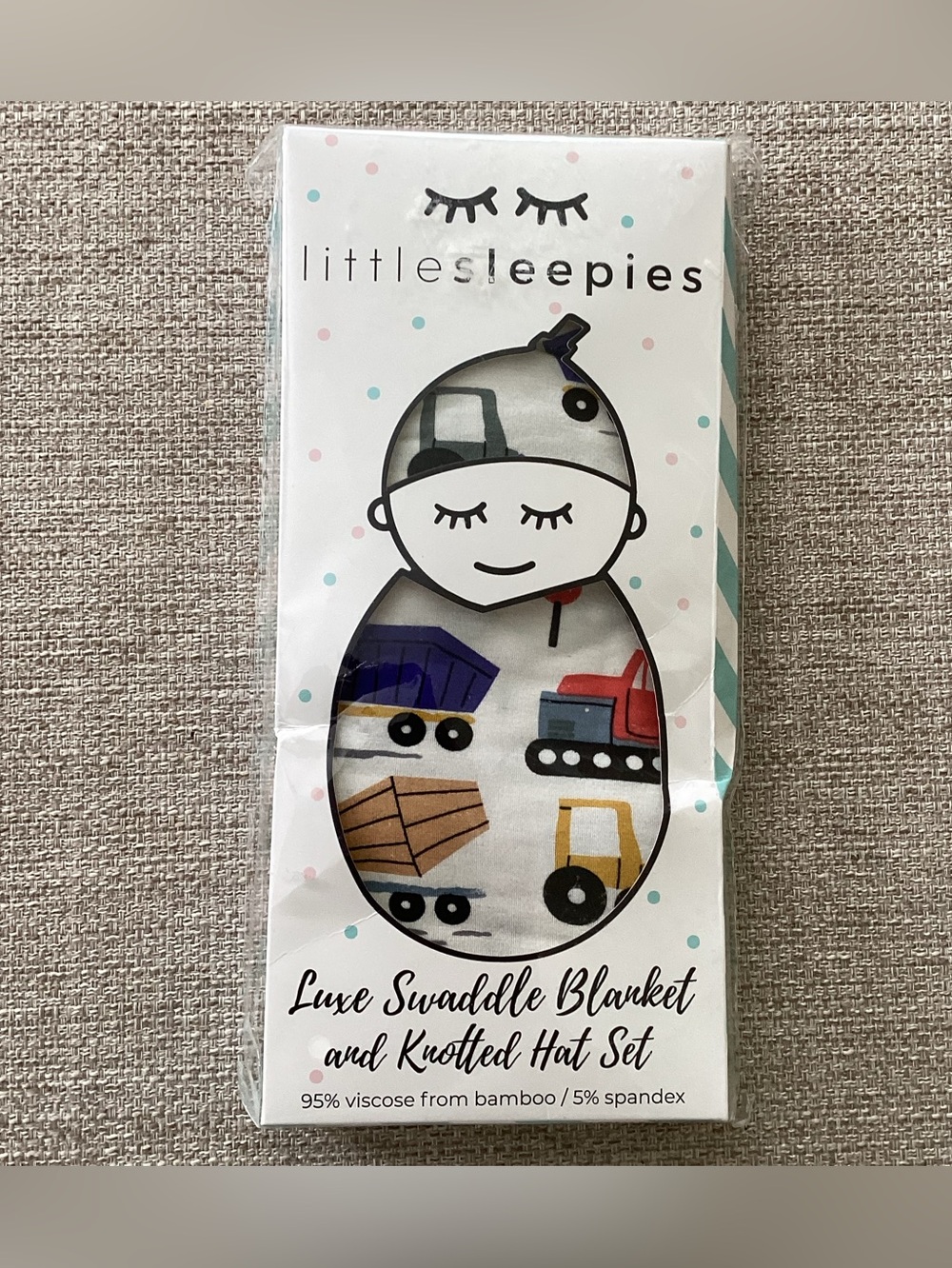 Little Sleepies Construction Themed Luxe Swaddle Blanket & Knotted Hat Set